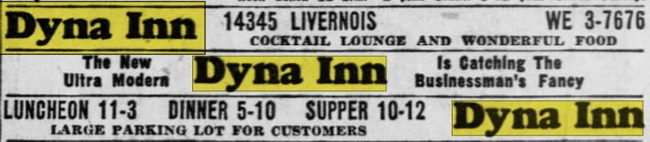 Dyna Inn (Charade Supper Club) - May 1952 Ad (newer photo)